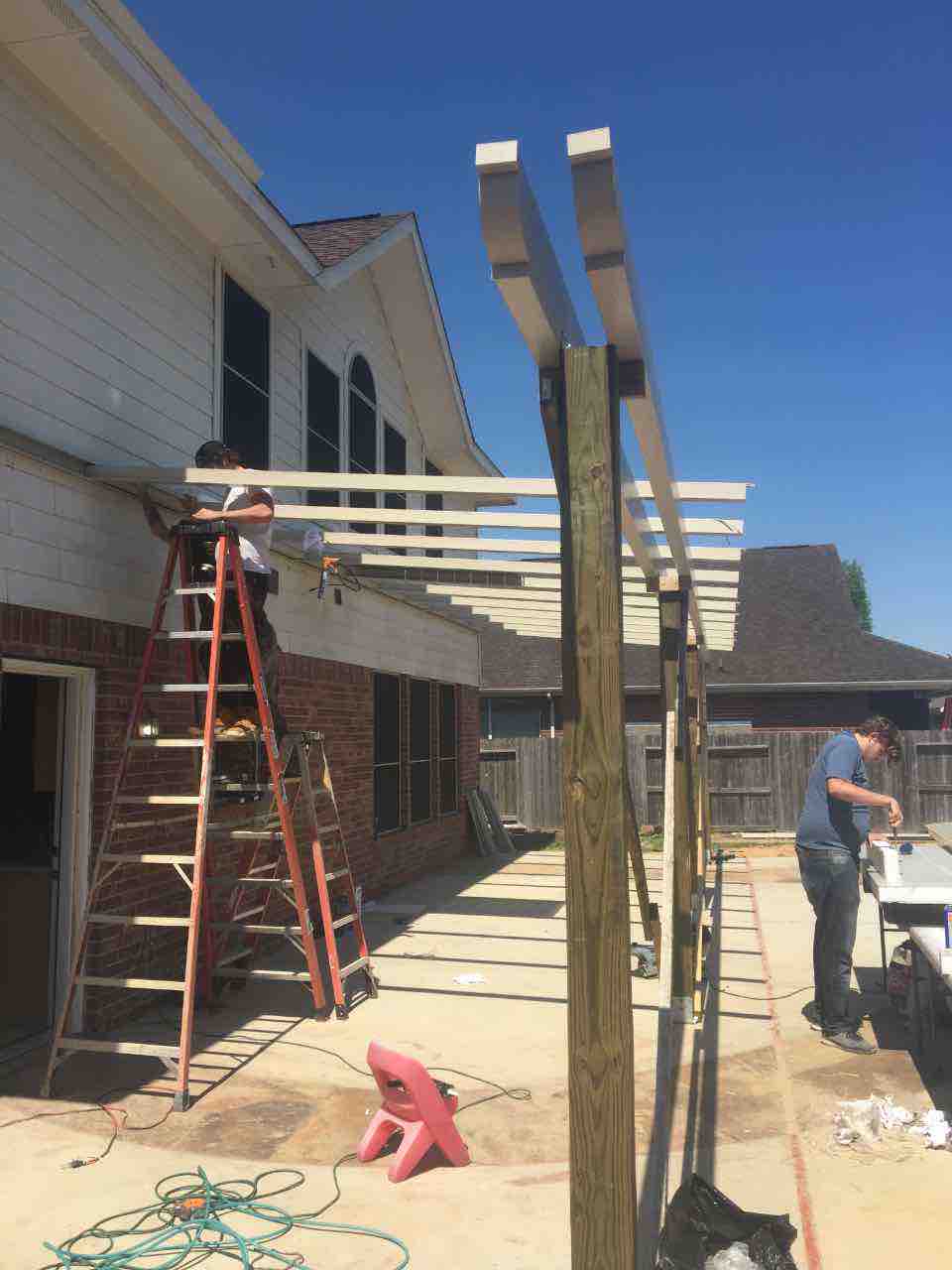 Installing Rafters for Solar Pergola with 26 Solar Panels
